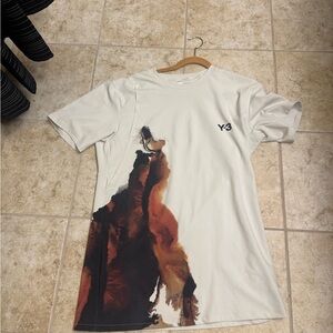 Y-3 Men's White and Brown Artistic T-Shirt